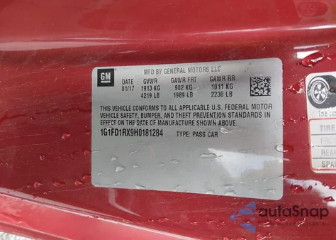 2017 Chevrolet Camaro 2Lt z USA, uszkodzony, nr VIN 1G1FD1RX9H0181284